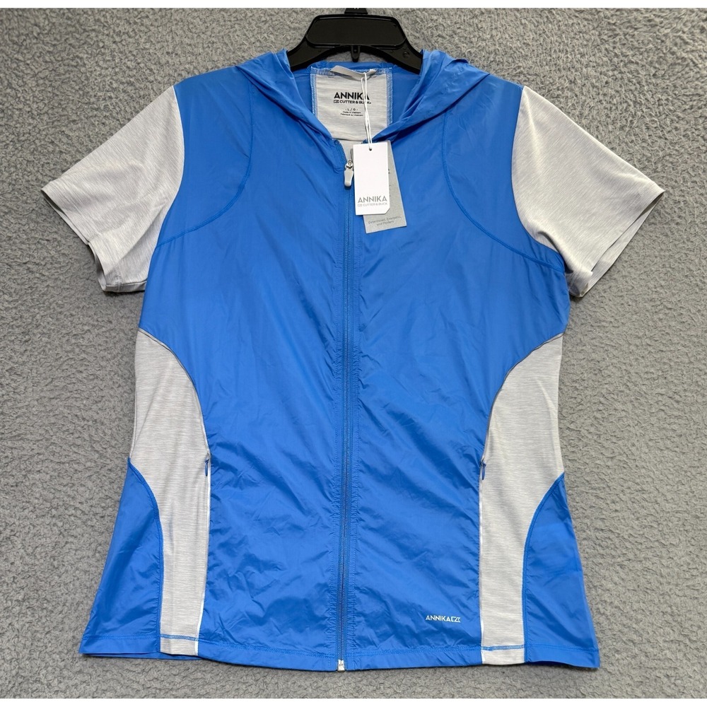 ANNIKA CUTTER & BUCK Womens Moisture Wicking Short Sleeve Full Zip Hoodie L NEW